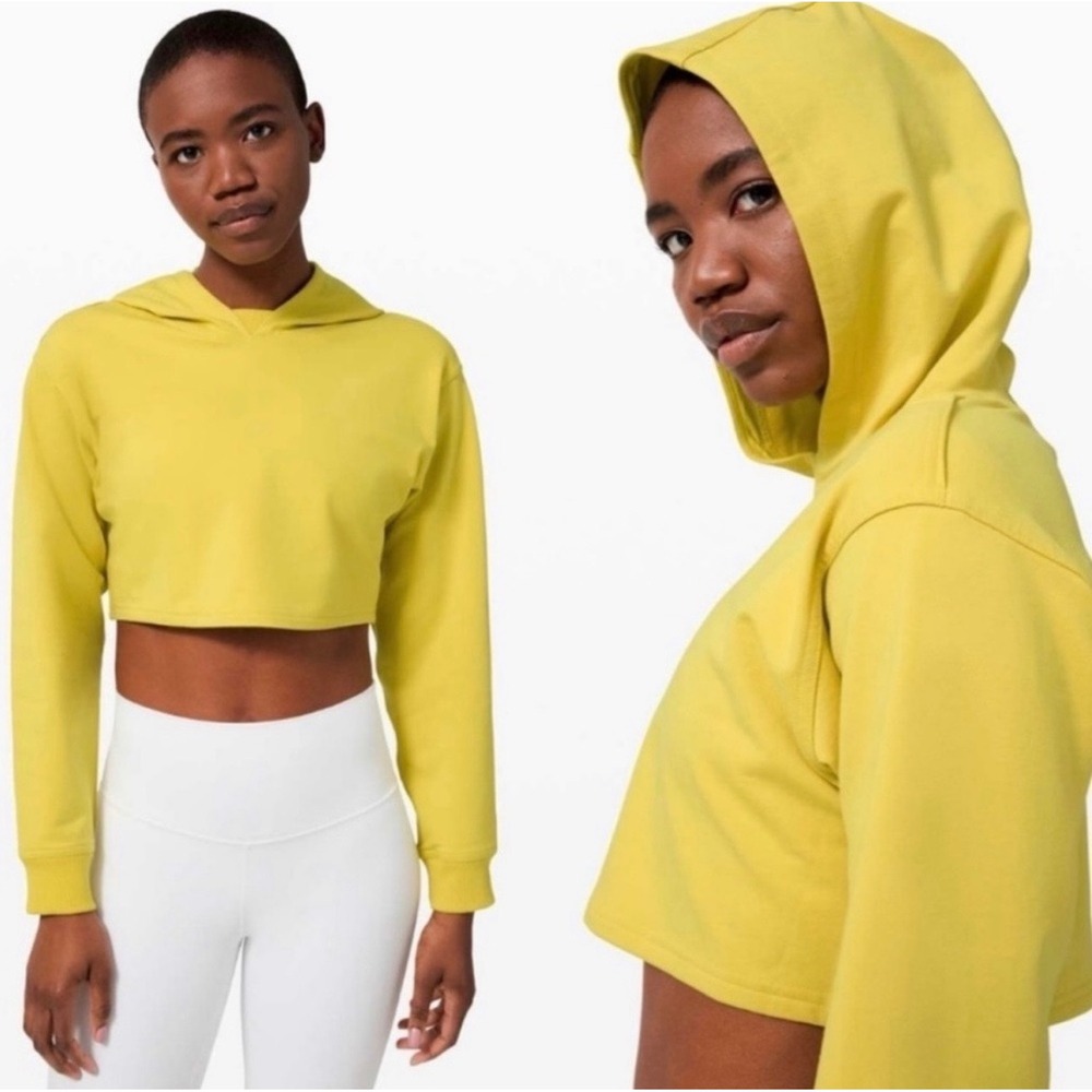 Lululemon All Yours Cropped Hoodie Yellow Cotton Blend Size 8